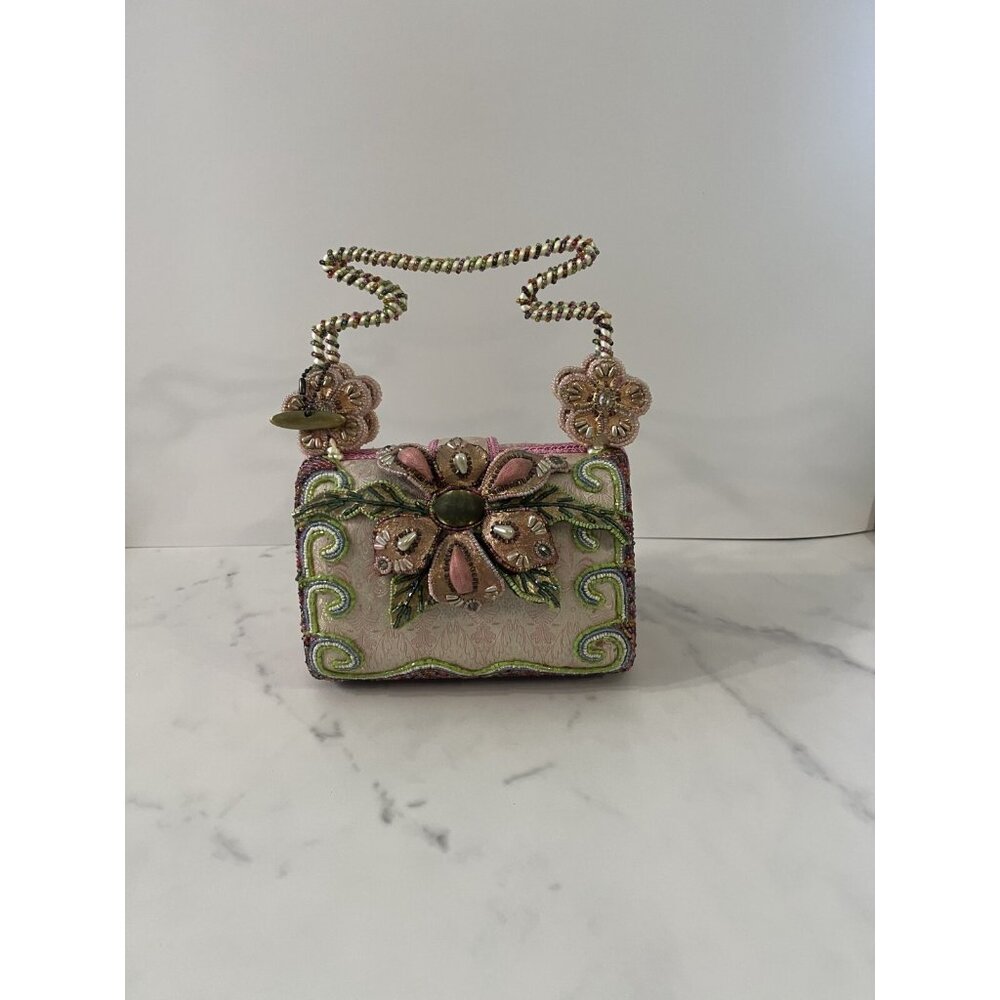 Mary Frances Beaded Floral Handbag With Intricate Embroidery Pink & Green Accent - Picture 5 of 16
